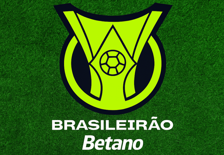 Logotipo oficial do Brasileirão Betano em verde neon sobre fundo de grama.