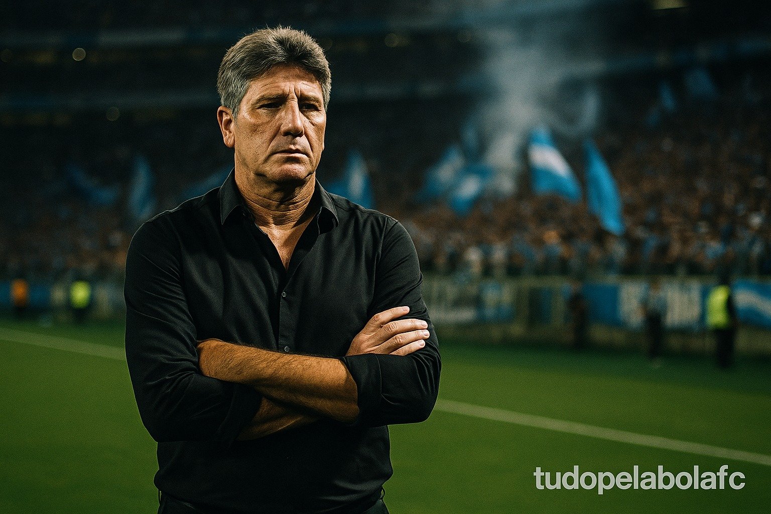 Técnico Renato Gaúcho observa a torcida do Grêmio em sua despedida do clube.